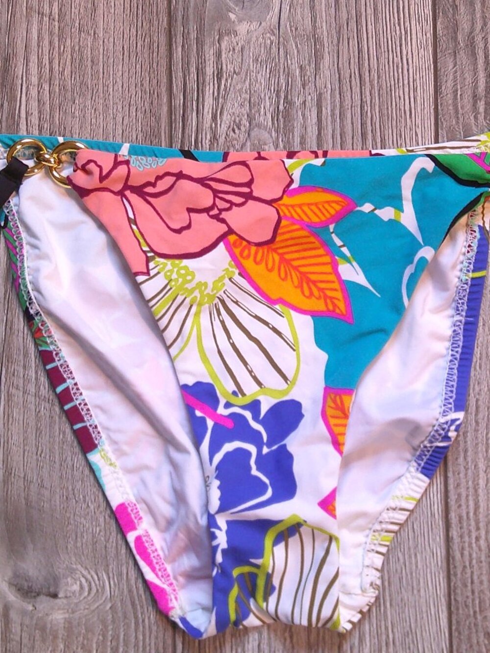 NEW "Trina Turk" Tie Side Bikini Swim Bottom Gold Hardware/Lined Woman Sz 2